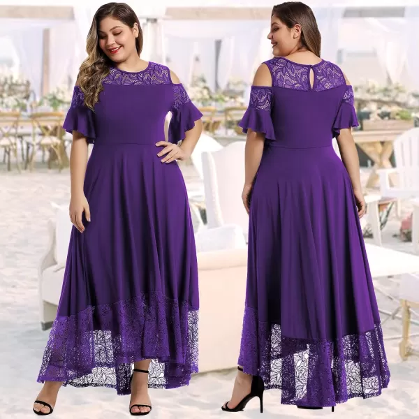 LALAGEN Womens Plus Size Lace Cold Shoulder Casual Long Plain Evening Party Maxi Dress L5XPurple