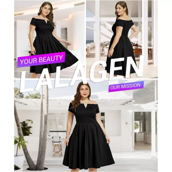 LALAGEN Womens Plus Size Vintage 1950s Party Cocktail Wedding Swing Midi DressBlack