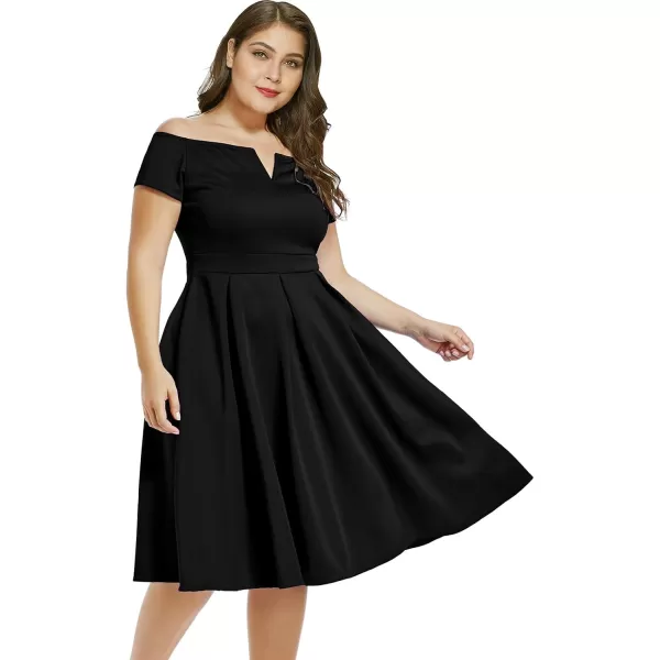 LALAGEN Womens Plus Size Vintage 1950s Party Cocktail Wedding Swing Midi DressBlack