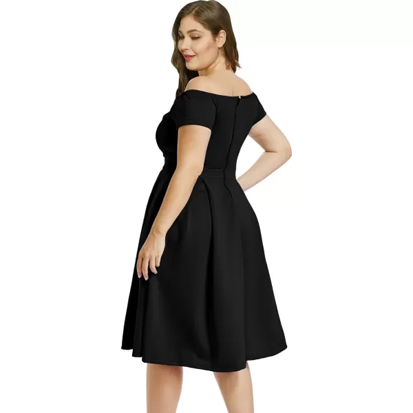 LALAGEN Womens Plus Size Vintage 1950s Party Cocktail Wedding Swing Midi DressBlack