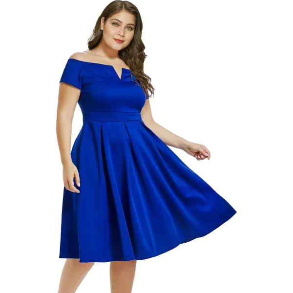 LALAGEN Womens Plus Size Vintage 1950s Party Cocktail Wedding Swing Midi DressBlue