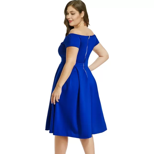 LALAGEN Womens Plus Size Vintage 1950s Party Cocktail Wedding Swing Midi DressBlue