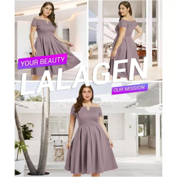 LALAGEN Womens Plus Size Vintage 1950s Party Cocktail Wedding Swing Midi DressGray Purple