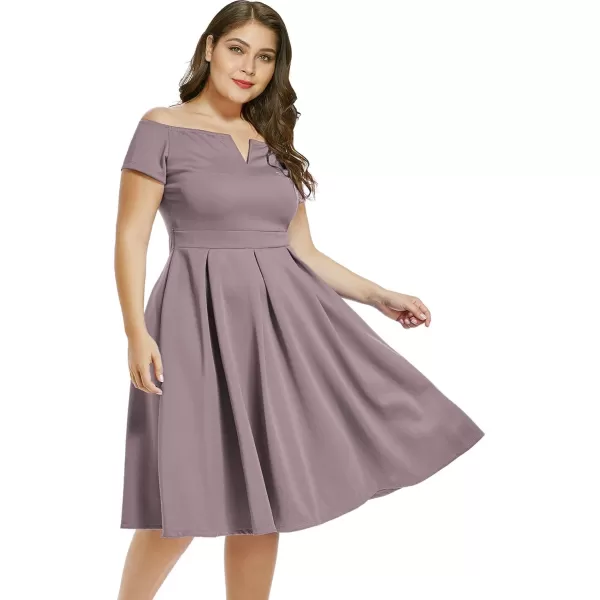 LALAGEN Womens Plus Size Vintage 1950s Party Cocktail Wedding Swing Midi DressGray Purple