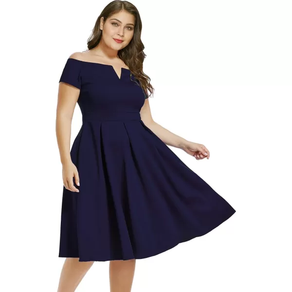 LALAGEN Womens Plus Size Vintage 1950s Party Cocktail Wedding Swing Midi DressNavy