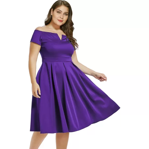 LALAGEN Womens Plus Size Vintage 1950s Party Cocktail Wedding Swing Midi DressPurple