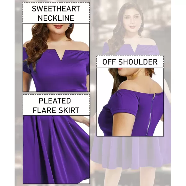 LALAGEN Womens Plus Size Vintage 1950s Party Cocktail Wedding Swing Midi DressPurple