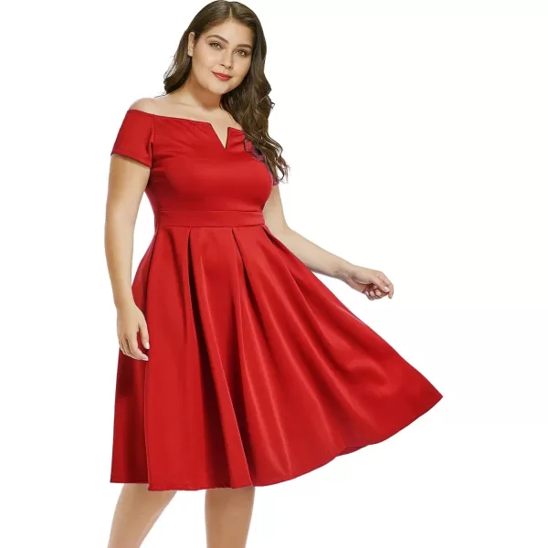 LALAGEN Womens Plus Size Vintage 1950s Party Cocktail Wedding Swing Midi DressRed