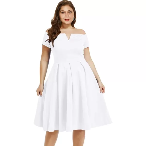 LALAGEN Womens Plus Size Vintage 1950s Party Cocktail Wedding Swing Midi DressWhite