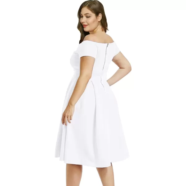 LALAGEN Womens Plus Size Vintage 1950s Party Cocktail Wedding Swing Midi DressWhite