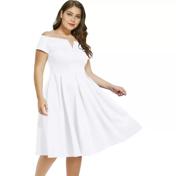 LALAGEN Womens Plus Size Vintage 1950s Party Cocktail Wedding Swing Midi DressWhite