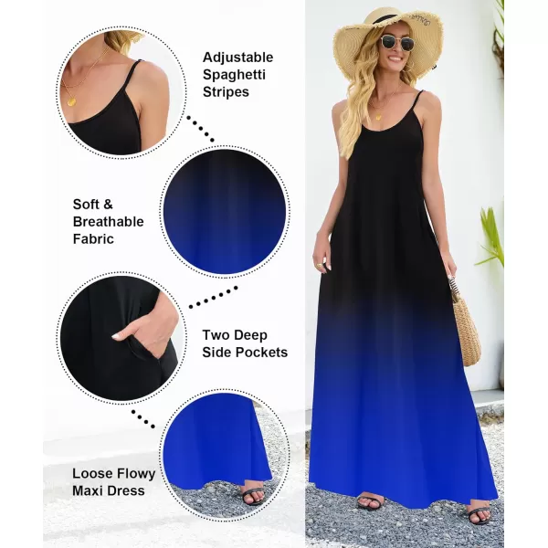 Wolddress Womens 2023 Casual Sleeveless Sundress Plus Size Loose Plain Long Summer Beach Maxi Dress with Pockets S5XBlack Blue