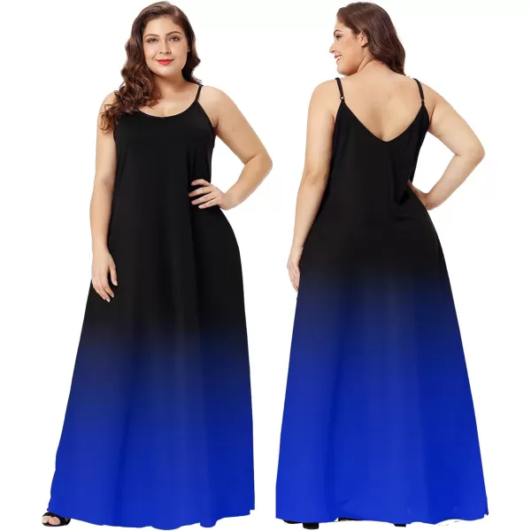 Wolddress Womens 2023 Casual Sleeveless Sundress Plus Size Loose Plain Long Summer Beach Maxi Dress with Pockets S5XBlack Blue