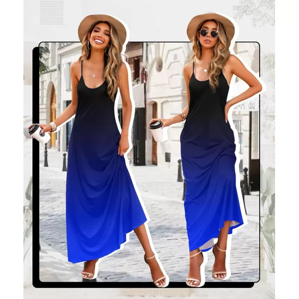 Wolddress Womens 2023 Casual Sleeveless Sundress Plus Size Loose Plain Long Summer Beach Maxi Dress with Pockets S5XBlack Blue