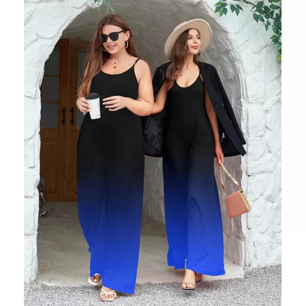 Wolddress Womens 2023 Casual Sleeveless Sundress Plus Size Loose Plain Long Summer Beach Maxi Dress with Pockets S5XBlack Blue