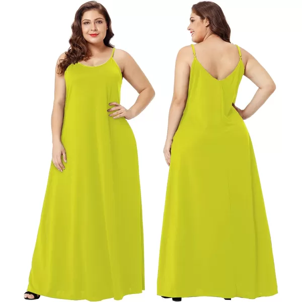 Wolddress Womens 2023 Casual Sleeveless Sundress Plus Size Loose Plain Long Summer Beach Maxi Dress with Pockets S5XBright Green