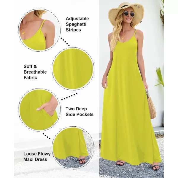 Wolddress Womens 2023 Casual Sleeveless Sundress Plus Size Loose Plain Long Summer Beach Maxi Dress with Pockets S5XBright Green