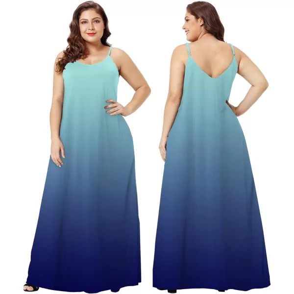 Wolddress Womens 2023 Casual Sleeveless Sundress Plus Size Loose Plain Long Summer Beach Maxi Dress with Pockets S5XGradientblue