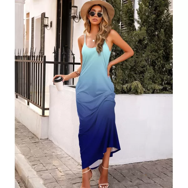 Wolddress Womens 2023 Casual Sleeveless Sundress Plus Size Loose Plain Long Summer Beach Maxi Dress with Pockets S5XGradientblue