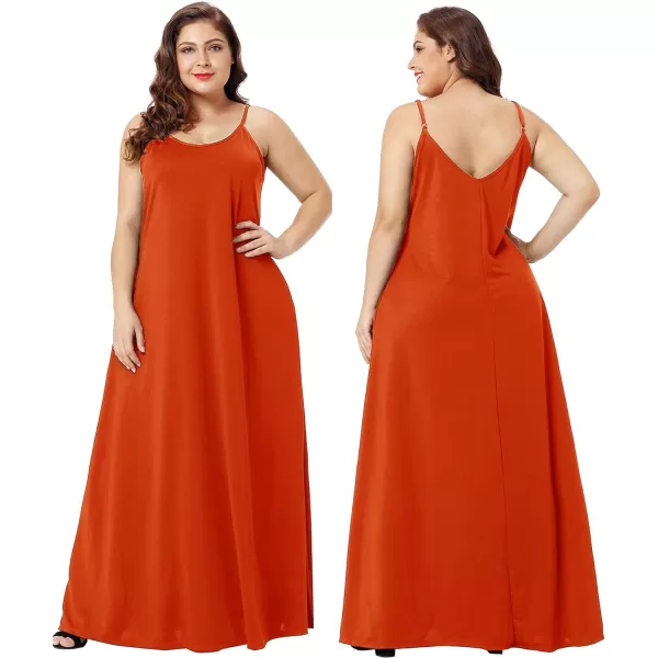 Wolddress Womens 2023 Casual Sleeveless Sundress Plus Size Loose Plain Long Summer Beach Maxi Dress with Pockets S5XOrange