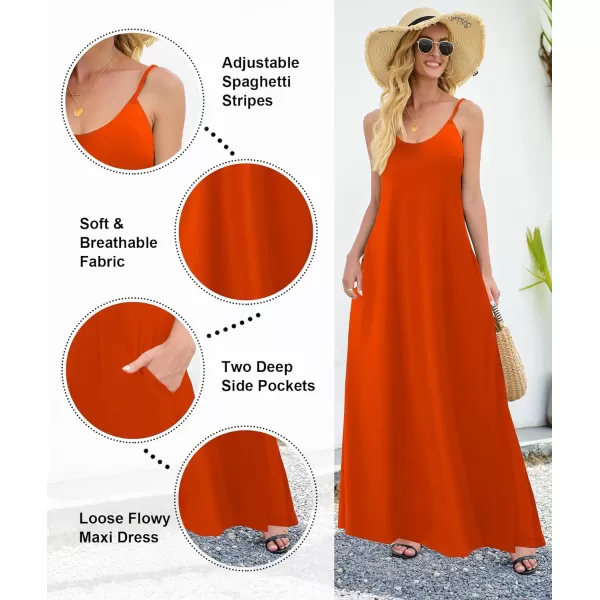 Wolddress Womens 2023 Casual Sleeveless Sundress Plus Size Loose Plain Long Summer Beach Maxi Dress with Pockets S5XOrange