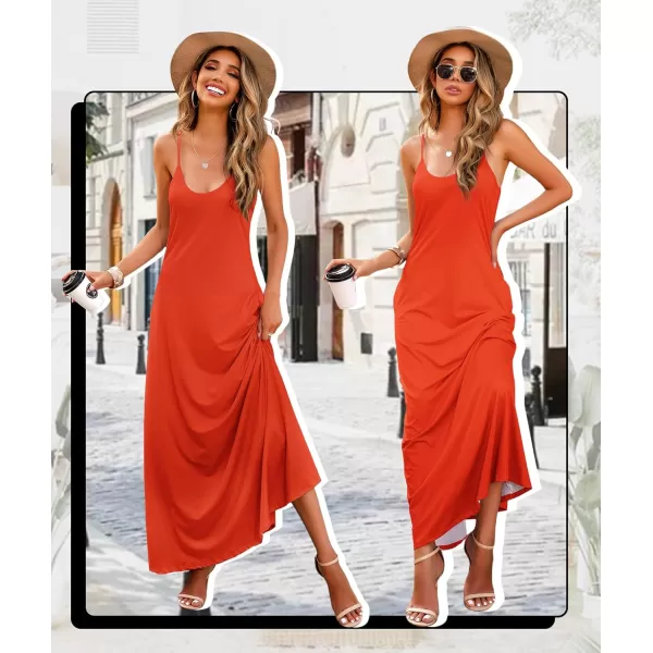 Wolddress Womens 2023 Casual Sleeveless Sundress Plus Size Loose Plain Long Summer Beach Maxi Dress with Pockets S5XOrange