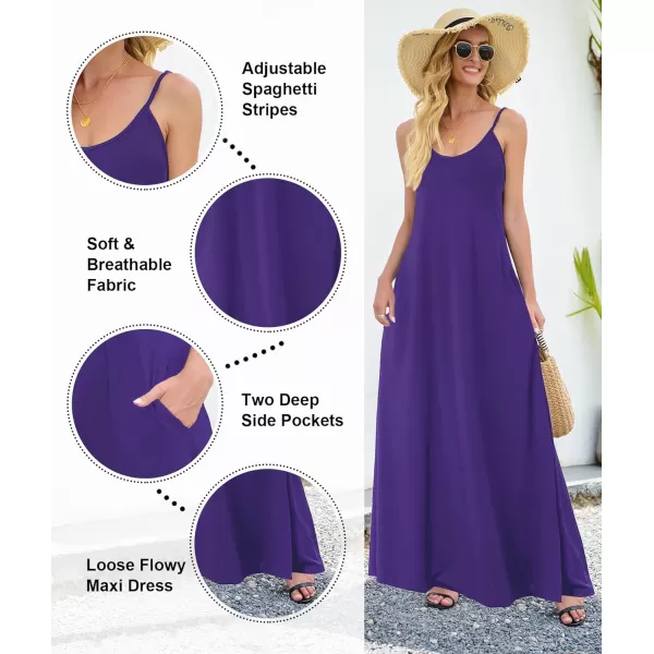 Wolddress Womens 2023 Casual Sleeveless Sundress Plus Size Loose Plain Long Summer Beach Maxi Dress with Pockets S5XPurple