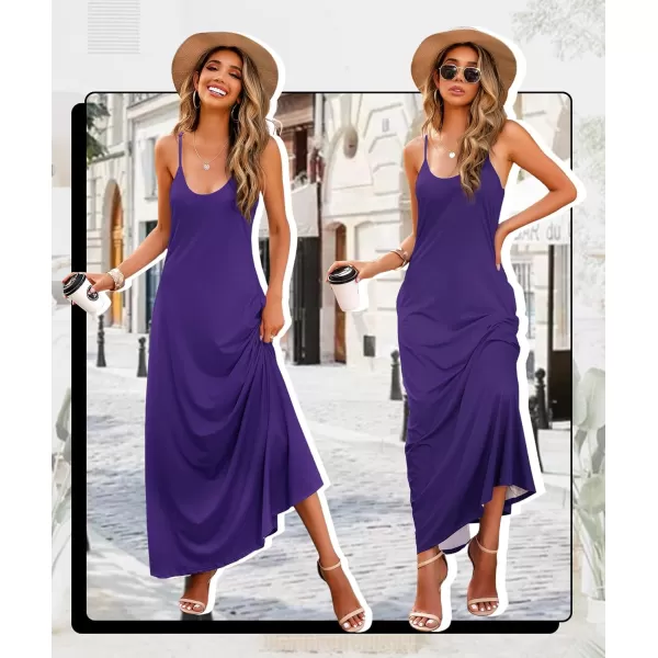 Wolddress Womens 2023 Casual Sleeveless Sundress Plus Size Loose Plain Long Summer Beach Maxi Dress with Pockets S5XPurple