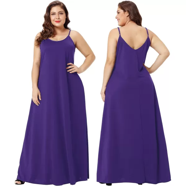 Wolddress Womens 2023 Casual Sleeveless Sundress Plus Size Loose Plain Long Summer Beach Maxi Dress with Pockets S5XPurple