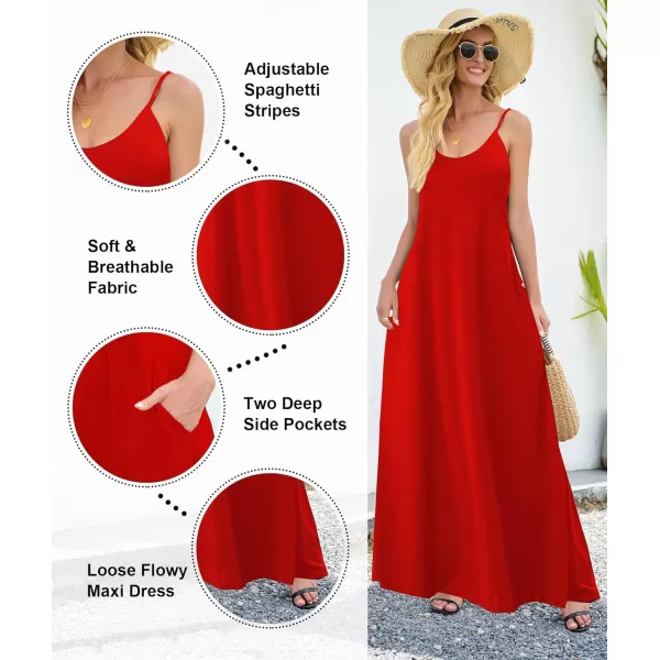 Wolddress Womens 2023 Casual Sleeveless Sundress Plus Size Loose Plain Long Summer Beach Maxi Dress with Pockets S5XRed