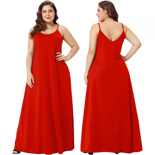 Wolddress Womens 2023 Casual Sleeveless Sundress Plus Size Loose Plain Long Summer Beach Maxi Dress with Pockets S5XRed