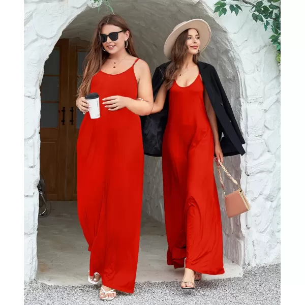 Wolddress Womens 2023 Casual Sleeveless Sundress Plus Size Loose Plain Long Summer Beach Maxi Dress with Pockets S5XRed