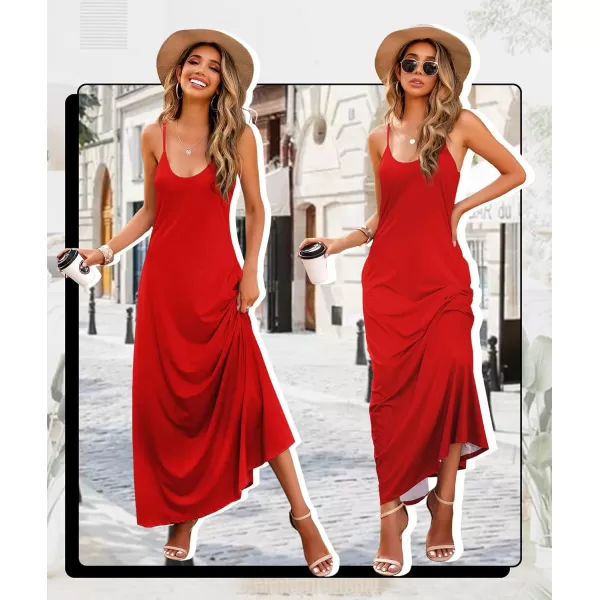 Wolddress Womens 2023 Casual Sleeveless Sundress Plus Size Loose Plain Long Summer Beach Maxi Dress with Pockets S5XRed