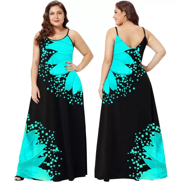 Wolddress Womens 2023 Casual Sleeveless Sundress Plus Size Loose Plain Long Summer Beach Maxi Dress with Pockets S5XSunflower Cyan