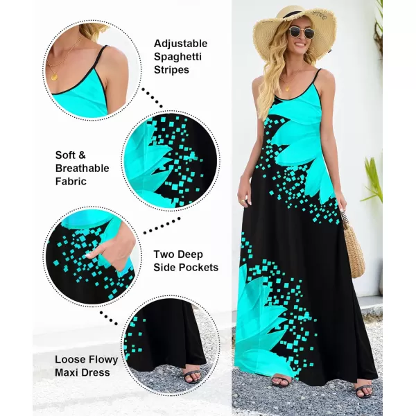 Wolddress Womens 2023 Casual Sleeveless Sundress Plus Size Loose Plain Long Summer Beach Maxi Dress with Pockets S5XSunflower Cyan