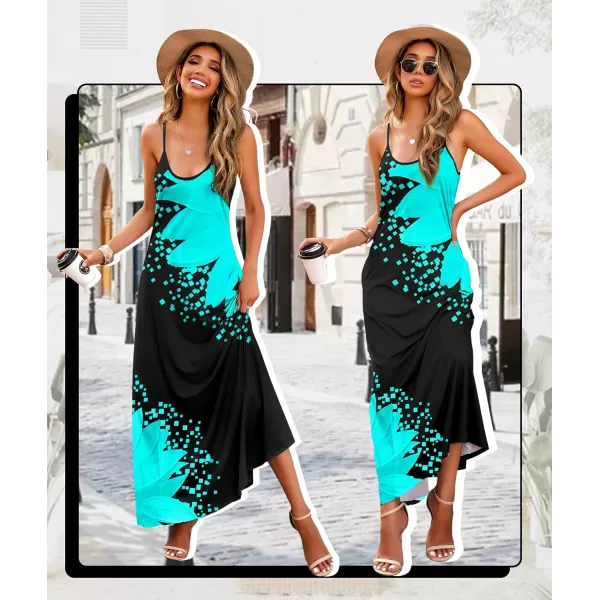 Wolddress Womens 2023 Casual Sleeveless Sundress Plus Size Loose Plain Long Summer Beach Maxi Dress with Pockets S5XSunflower Cyan