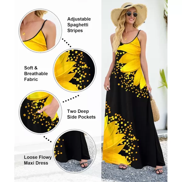 Wolddress Womens 2023 Casual Sleeveless Sundress Plus Size Loose Plain Long Summer Beach Maxi Dress with Pockets S5XSunflower Yellow