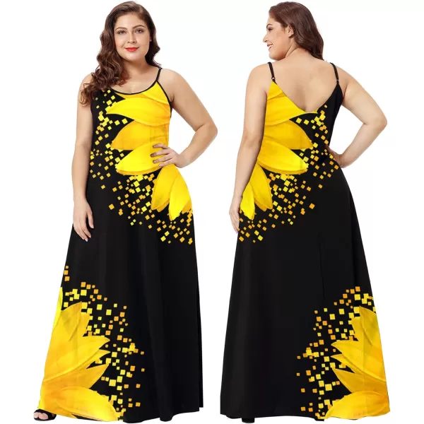 Wolddress Womens 2023 Casual Sleeveless Sundress Plus Size Loose Plain Long Summer Beach Maxi Dress with Pockets S5XSunflower Yellow