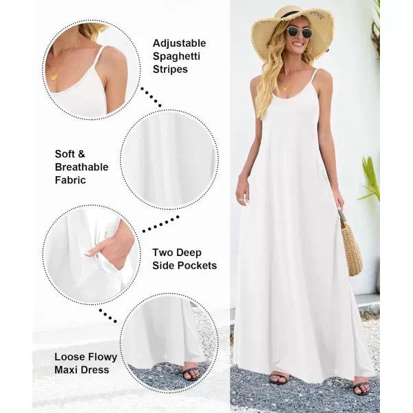 Wolddress Womens 2023 Casual Sleeveless Sundress Plus Size Loose Plain Long Summer Beach Maxi Dress with Pockets S5XWhite