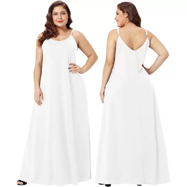 Wolddress Womens 2023 Casual Sleeveless Sundress Plus Size Loose Plain Long Summer Beach Maxi Dress with Pockets S5XWhite