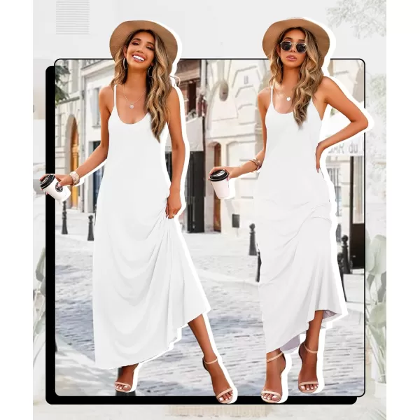 Wolddress Womens 2023 Casual Sleeveless Sundress Plus Size Loose Plain Long Summer Beach Maxi Dress with Pockets S5XWhite