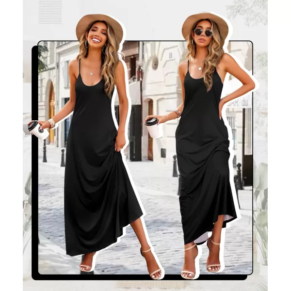 Wolddress Womens 2024 Casual Sleeveless Sundress Plus Size Loose Plain Long Summer Beach Maxi Dress with Pockets S5XBlack