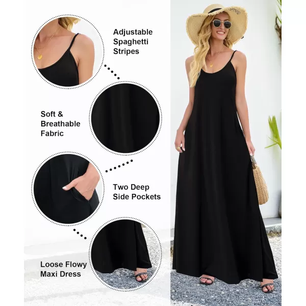 Wolddress Womens 2024 Casual Sleeveless Sundress Plus Size Loose Plain Long Summer Beach Maxi Dress with Pockets S5XBlack