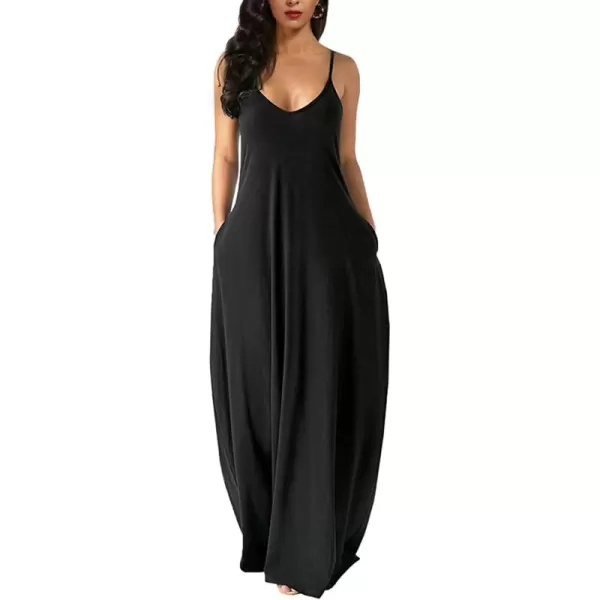 Wolddress Womens 2024 Casual Sleeveless Sundress Plus Size Loose Plain Long Summer Beach Maxi Dress with Pockets S5XBlack