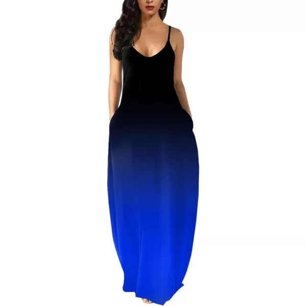 Wolddress Womens 2024 Casual Sleeveless Sundress Plus Size Loose Plain Long Summer Beach Maxi Dress with Pockets S5XBlack Blue