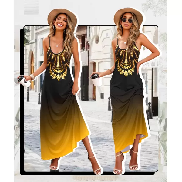 Wolddress Womens 2024 Casual Sleeveless Sundress Plus Size Loose Plain Long Summer Beach Maxi Dress with Pockets S5XBlackGold