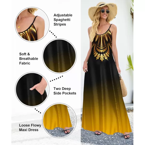 Wolddress Womens 2024 Casual Sleeveless Sundress Plus Size Loose Plain Long Summer Beach Maxi Dress with Pockets S5XBlackGold