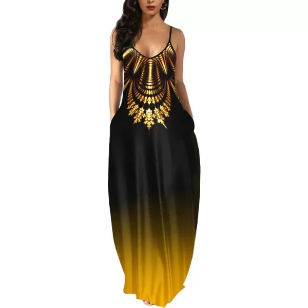 Wolddress Womens 2024 Casual Sleeveless Sundress Plus Size Loose Plain Long Summer Beach Maxi Dress with Pockets S5XBlackGold
