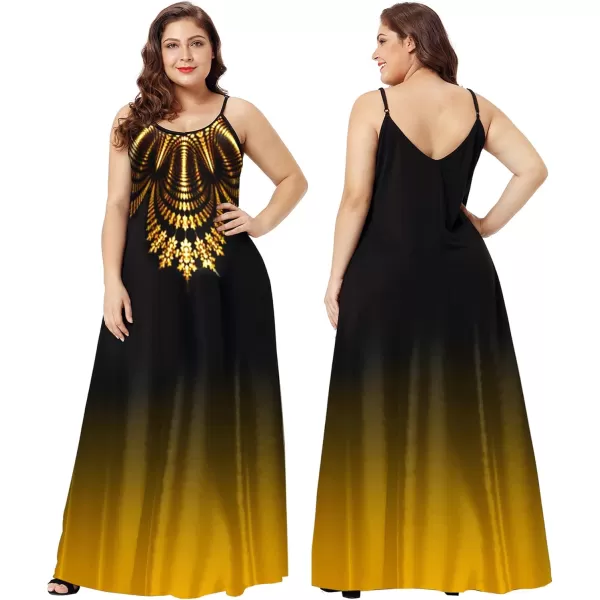Wolddress Womens 2024 Casual Sleeveless Sundress Plus Size Loose Plain Long Summer Beach Maxi Dress with Pockets S5XBlackGold