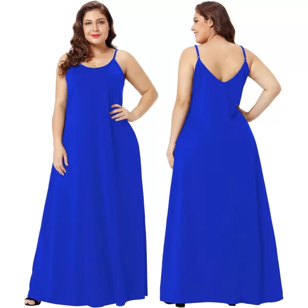 Wolddress Womens 2024 Casual Sleeveless Sundress Plus Size Loose Plain Long Summer Beach Maxi Dress with Pockets S5XBlue